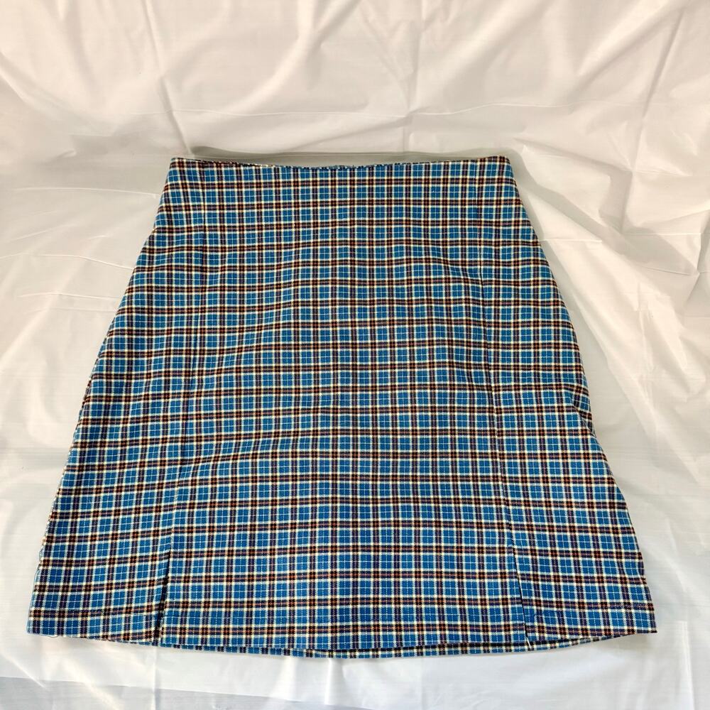 J. Galt Blue Brown Plaid A-Line Mini Skirt OS Juniors Preppy Casual School MH022